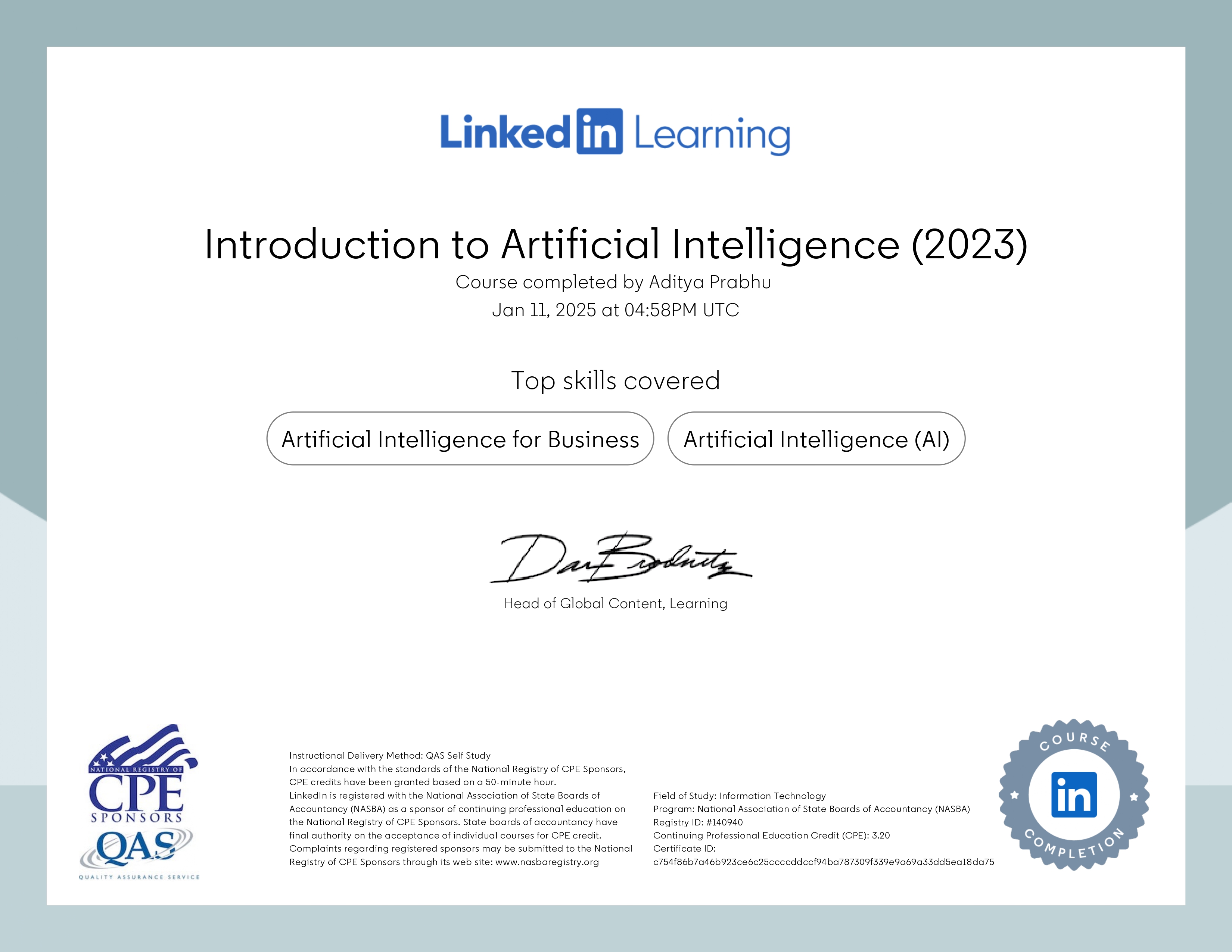 AI Course Certificate